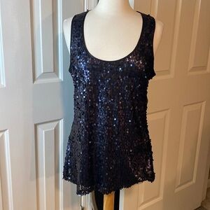 Kenar Black Sequin Scoopneck Tank Top Size Large in EUC